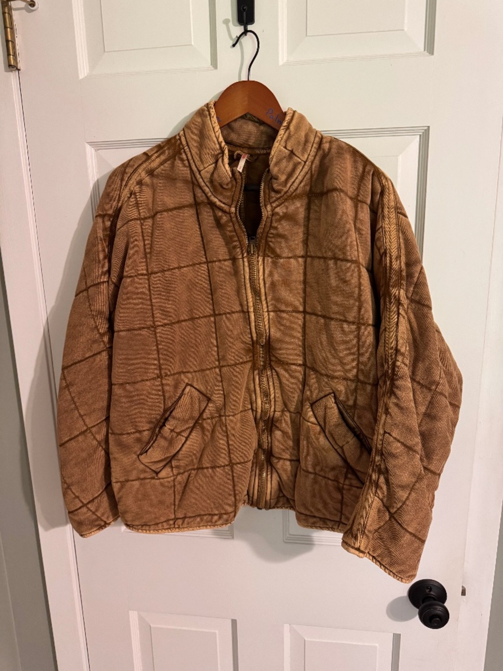 Free People Brown Plaid Quilted Puffer Jacket Oversized